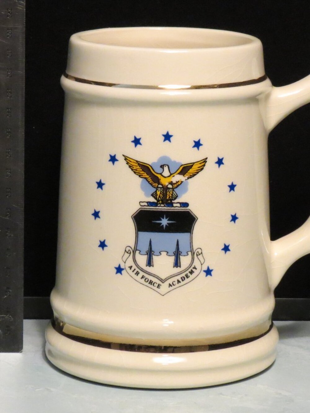 Air Force Academy Stein Off White Gold Rim USA Eagle Star Logo USAF Cup Mug